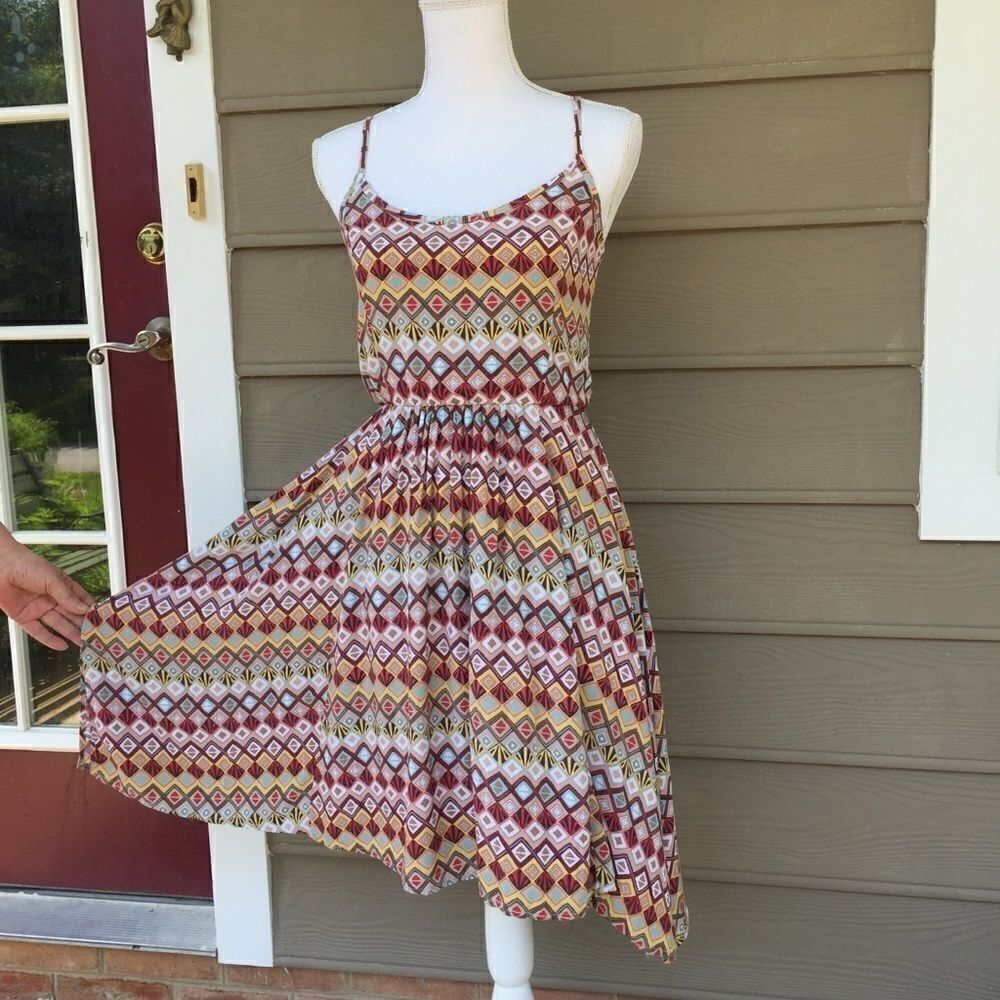 Spaghetti Strap Handkerchief Hem Flowy Summer Dress S